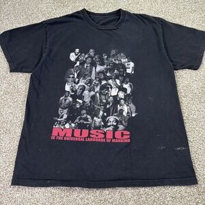 Vintage Rap Tee "music Is The Universal Language Of Mankind" Y2k Double Sided L